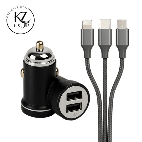 ست شارژر فندکی دو پورت Hotriple D6 به همراه کابل شارژ 3 کاره