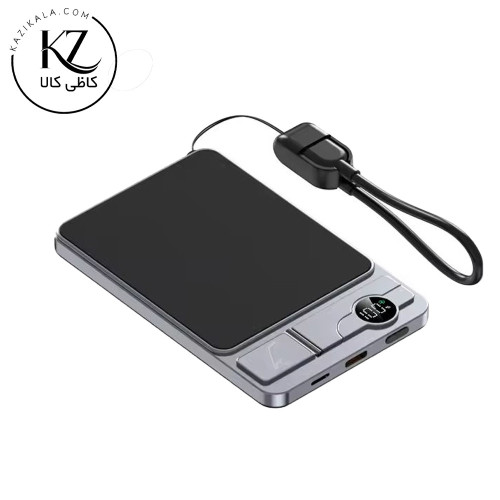 پاوربانک مگنتی وایرلس 15 وات با نمایشگر دیجیتال و کابل داخلی – Magnetic Wireless Power Bank