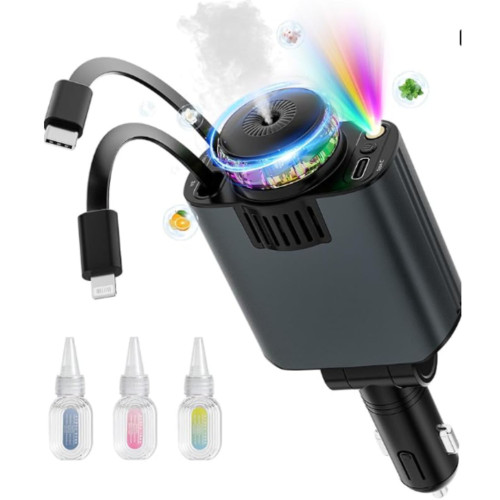 شارژر USB خودرو: 5 در 1 با قابلیت شارژ سریع 66 وات مدل جدید: شارژر کشویی ستاره‌ای به همراه خوشبوکننده هوا و 2 پورت USB