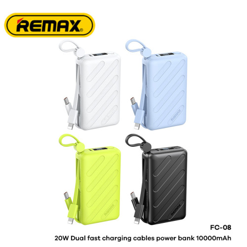 پاوربانک Remax FC-08 ظرفیت 10000 میلی‌آمپر – شارژ سریع 20 وات، دو کابل داخلی